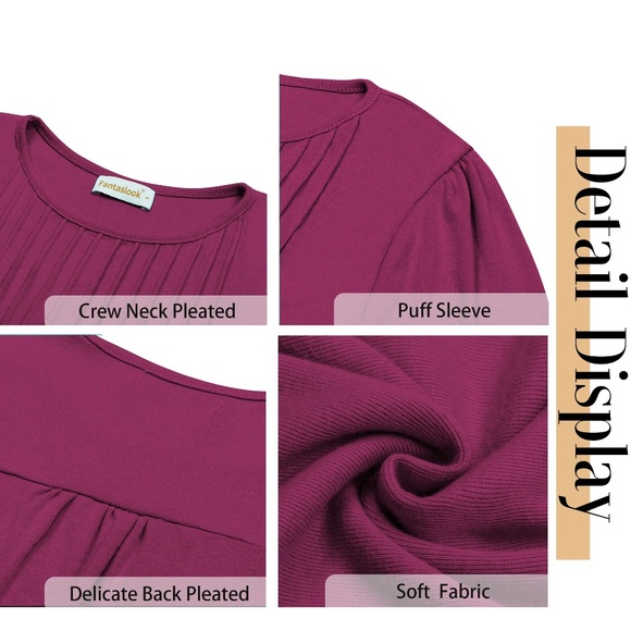 Women Fall Tops Dressy Casual Blouses Pleated Top - Picture 6 of 6